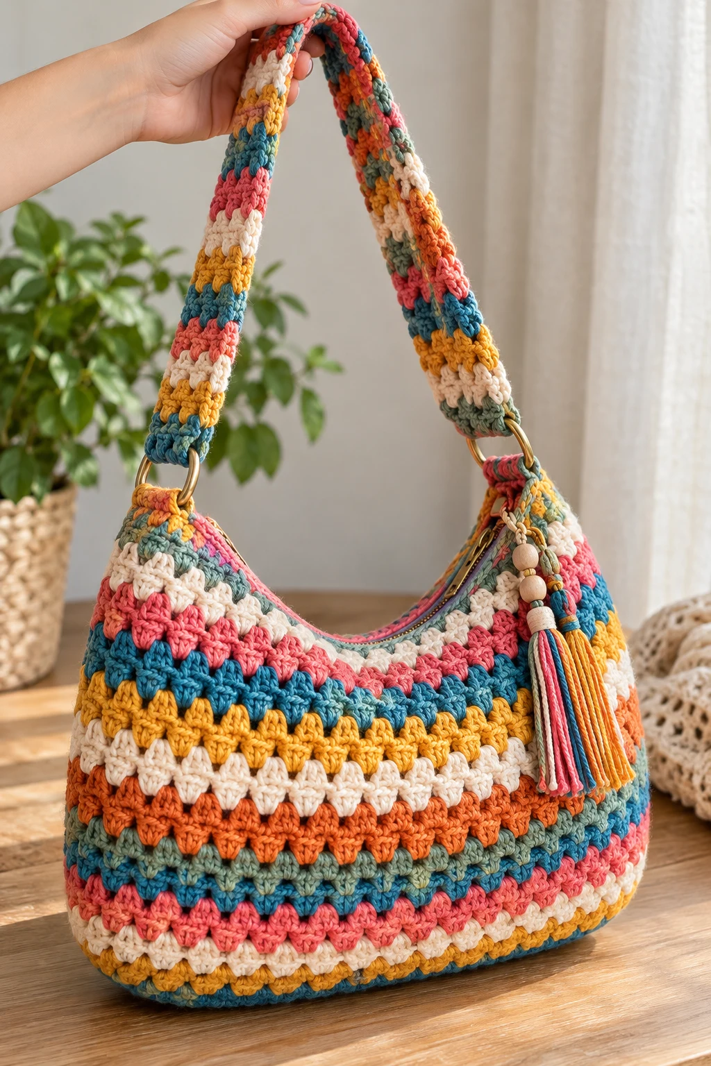 Colorful Crochet Sling Bag — bag crochet style outfit