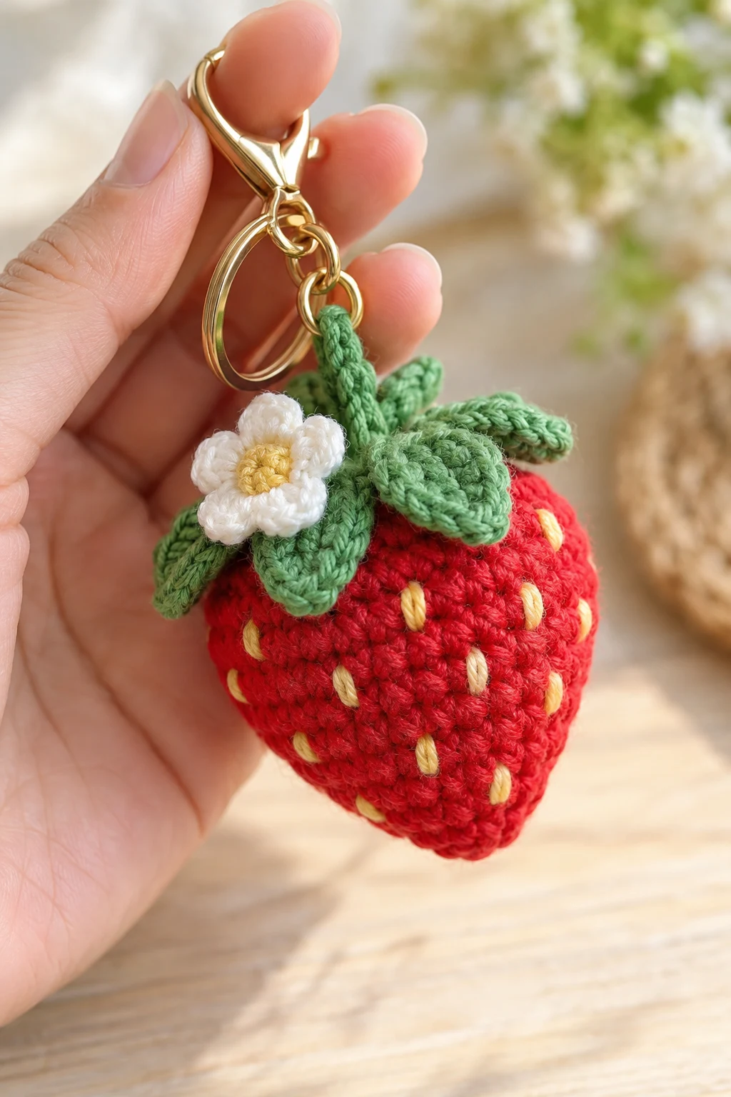 Mini Strawberry Bag Keychain Crochet Charm — bag keychain crochet style outfit