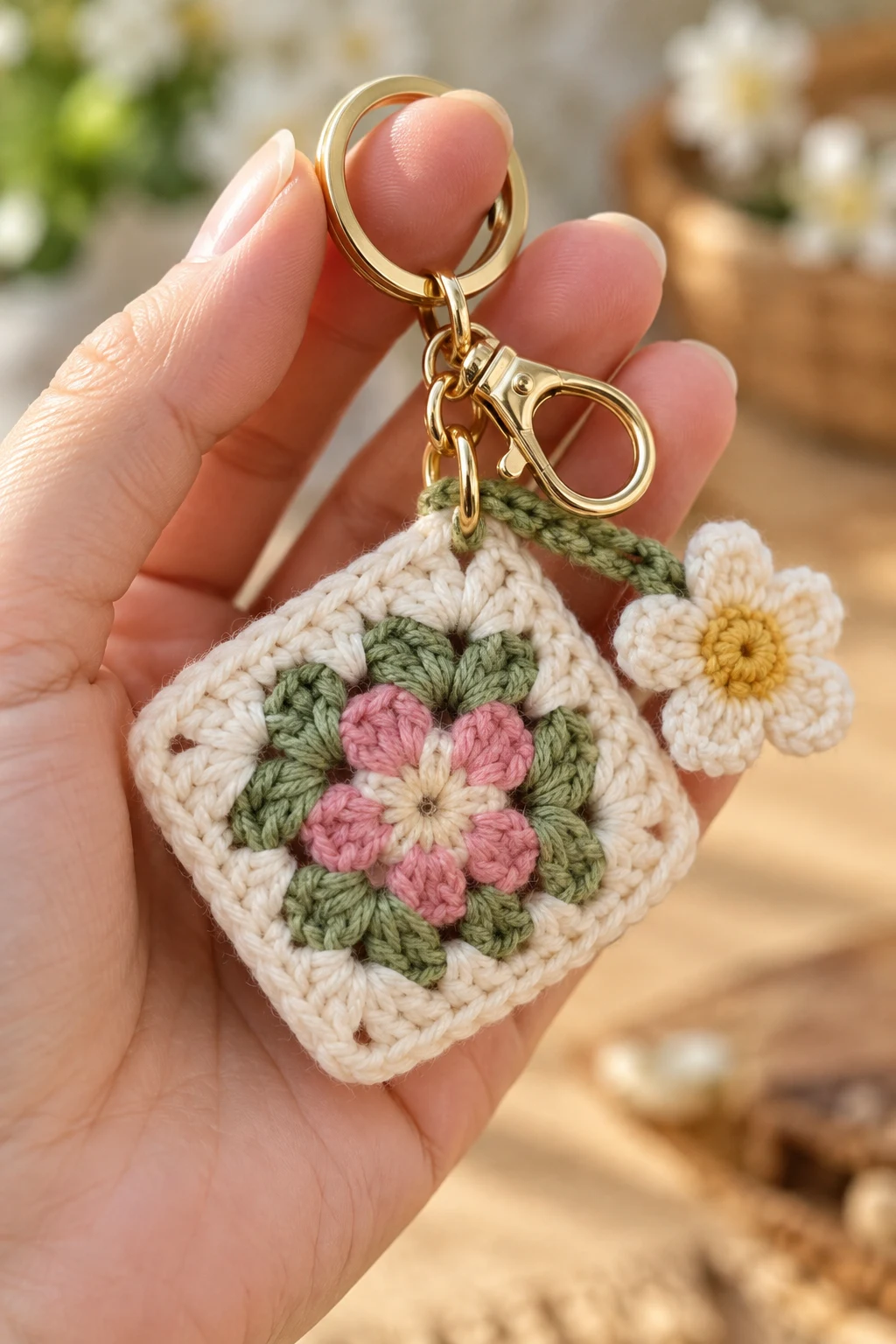 Mini Granny Square Crochet Keychain — bag keychain crochet style outfit