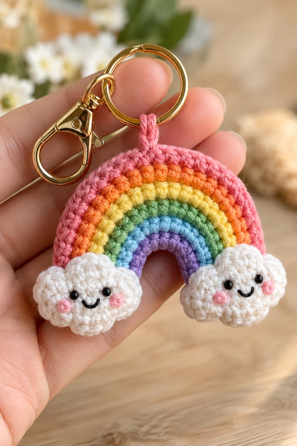 Mini Crochet Rainbow Bag Keychain — bag keychain crochet style outfit