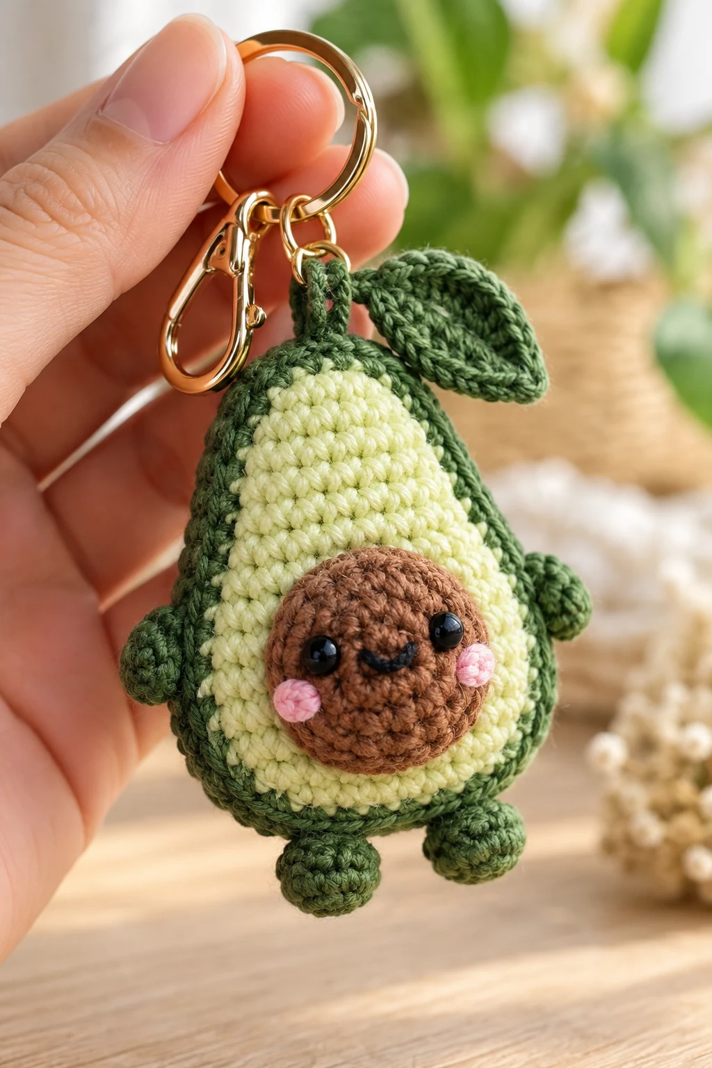 Tiny Crochet Avocado Keychain — bag keychain crochet style outfit