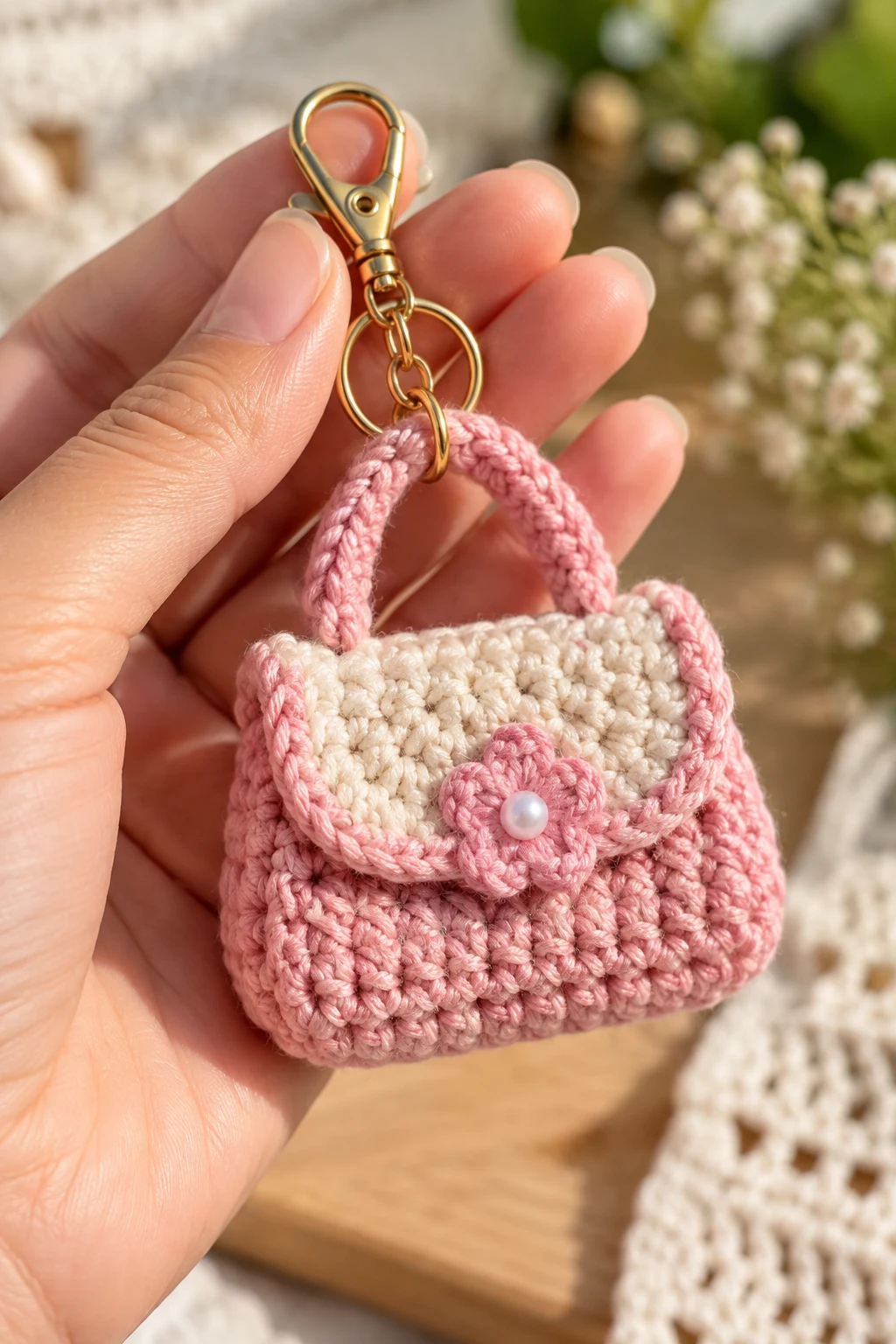 Mini Crochet Handbag Keychain — bag keychain crochet style outfit