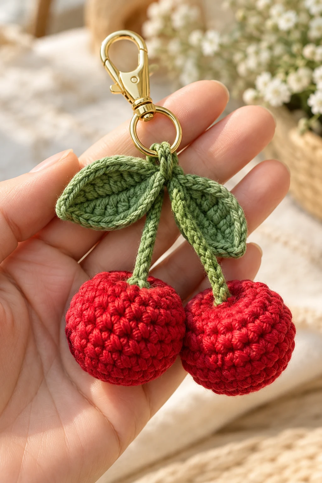 Crochet Cherry Pair Bag Charm — bag keychain crochet style outfit