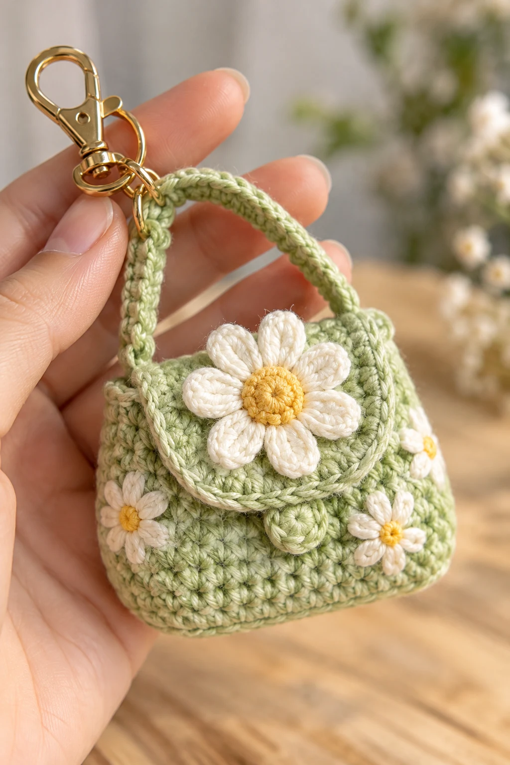 Daisy Flower Crochet Purse Keychain — bag keychain crochet style outfit
