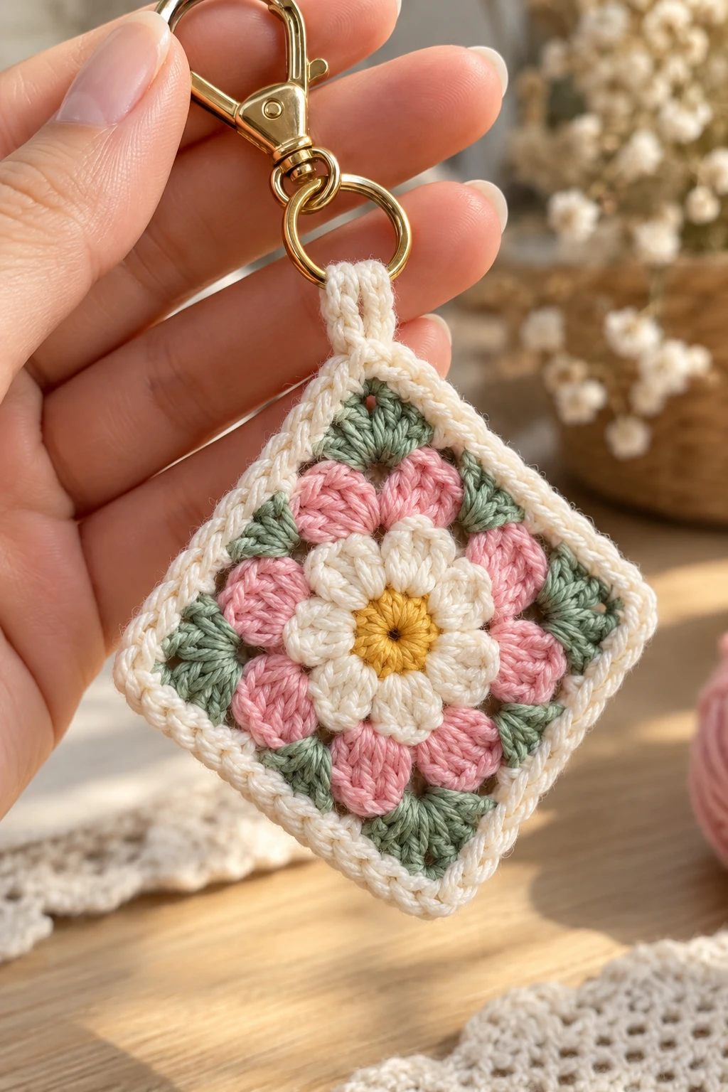 Mini Granny Square Crochet Keychain — bag keychain ideas style outfit
