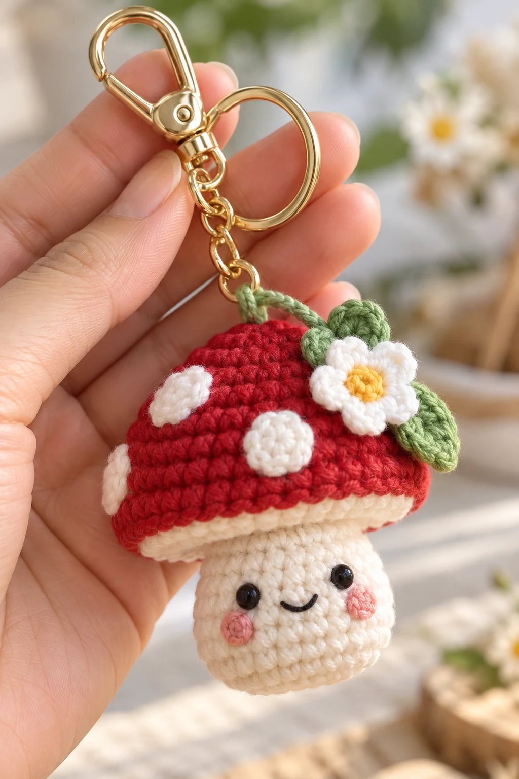 Kawaii Crochet Mushroom Keychain — bag keychain ideas style outfit
