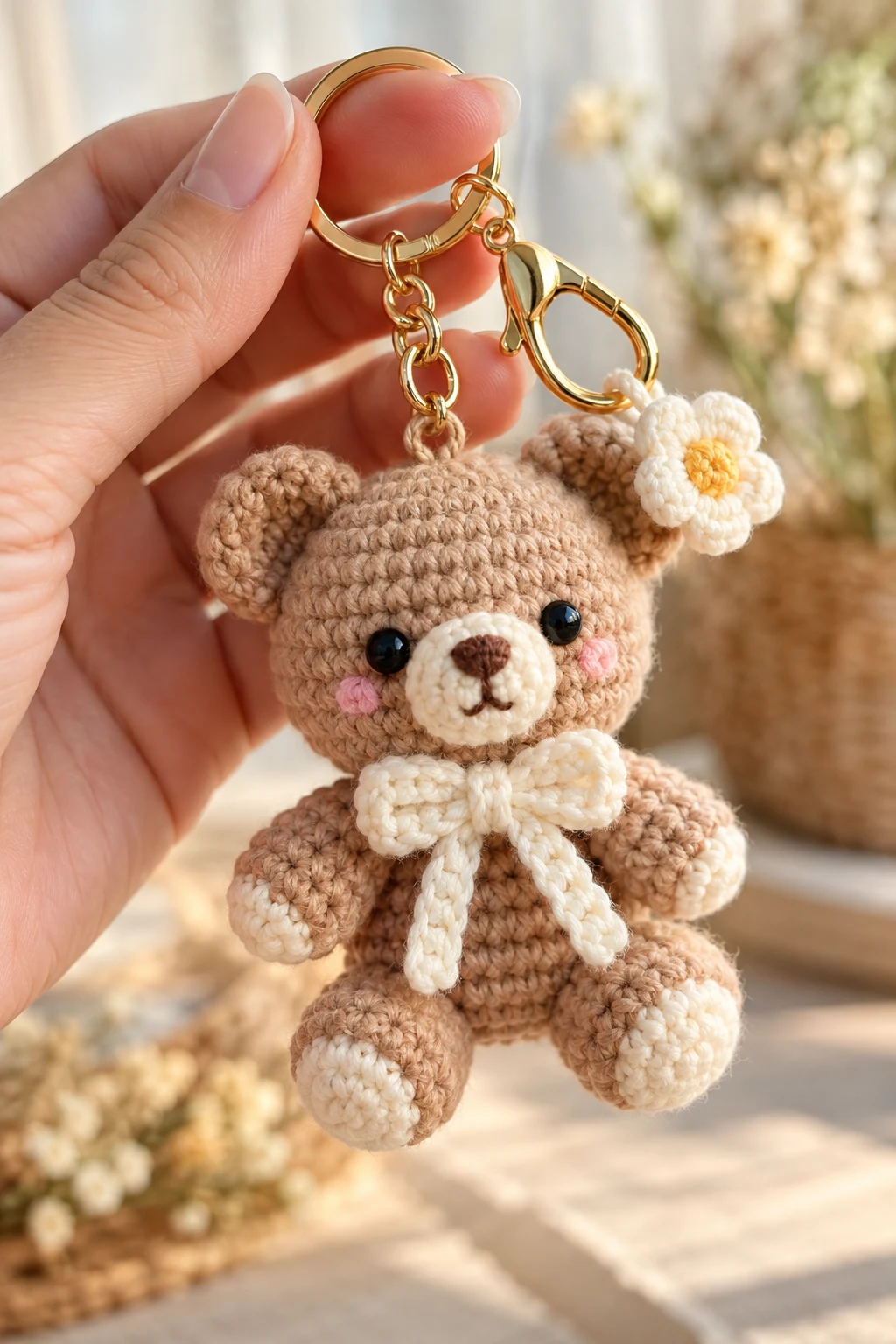 Tiny Crochet Teddy Bear Bag Charm — bag keychain ideas style outfit