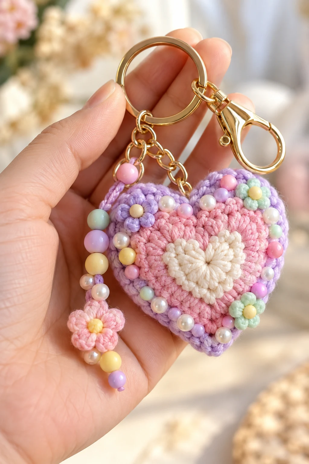 Pastel Beaded Heart Keychain — bag keychain ideas style outfit