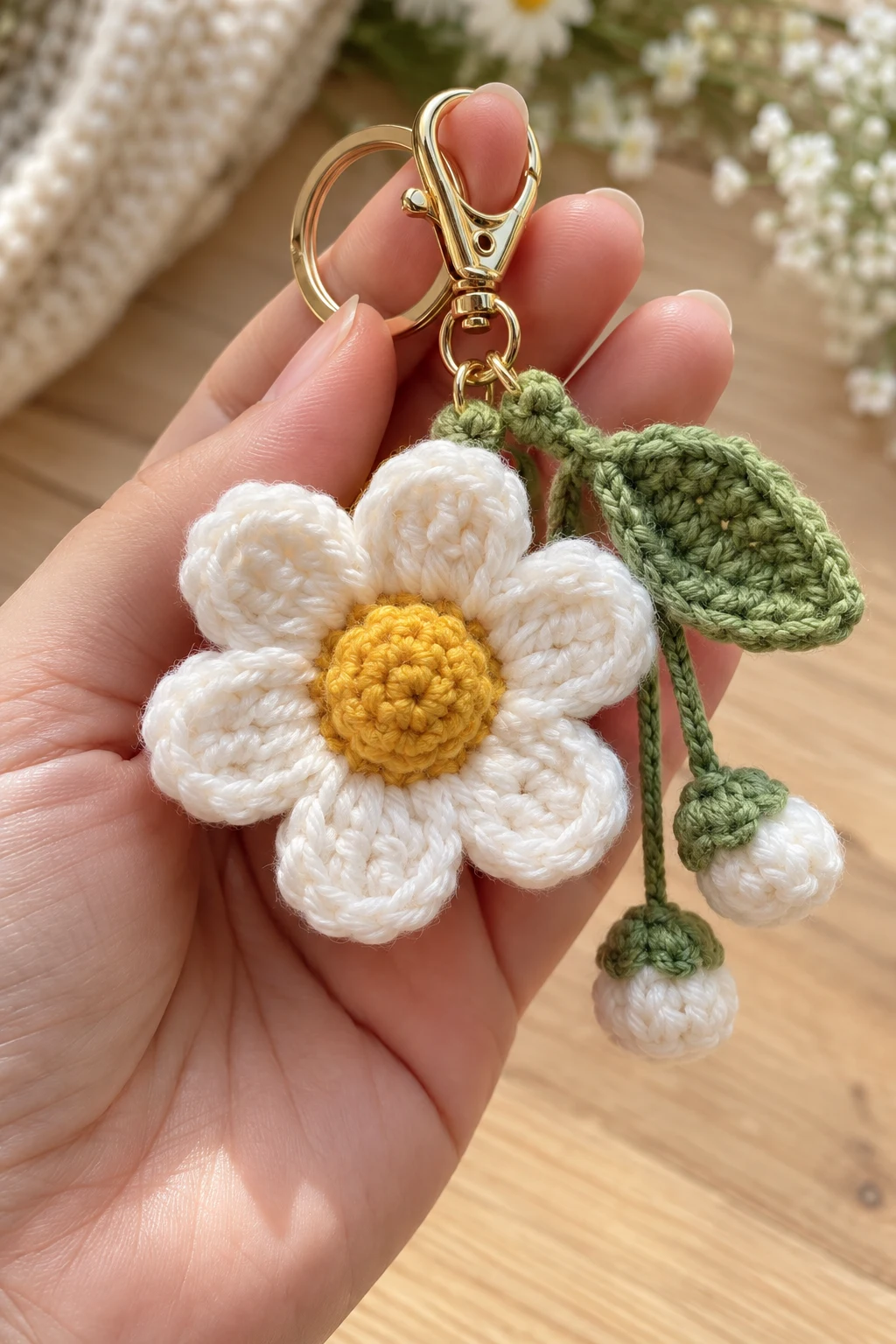 Mini Crochet Daisy Flower Charm — bag keychain ideas style outfit