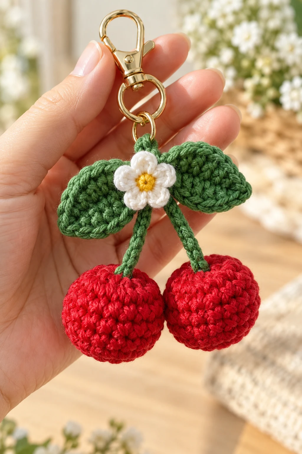 Crochet Cherry Pair Bag Charm — bag keychain ideas style outfit