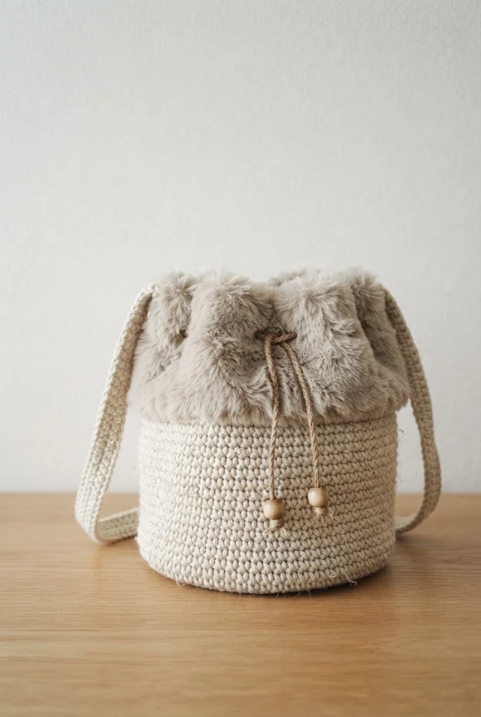 Faux Fur Trimmed Bucket Bag — bag pattern crochet style outfit