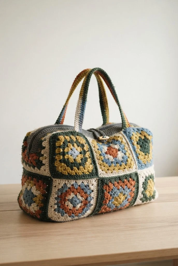 Oversized Granny Square Duffle — bag pattern crochet style outfit