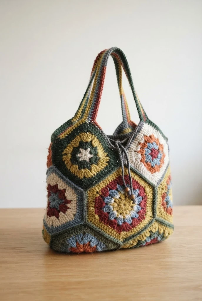 Hexagon Cardigan Style Bag — bag pattern crochet style outfit
