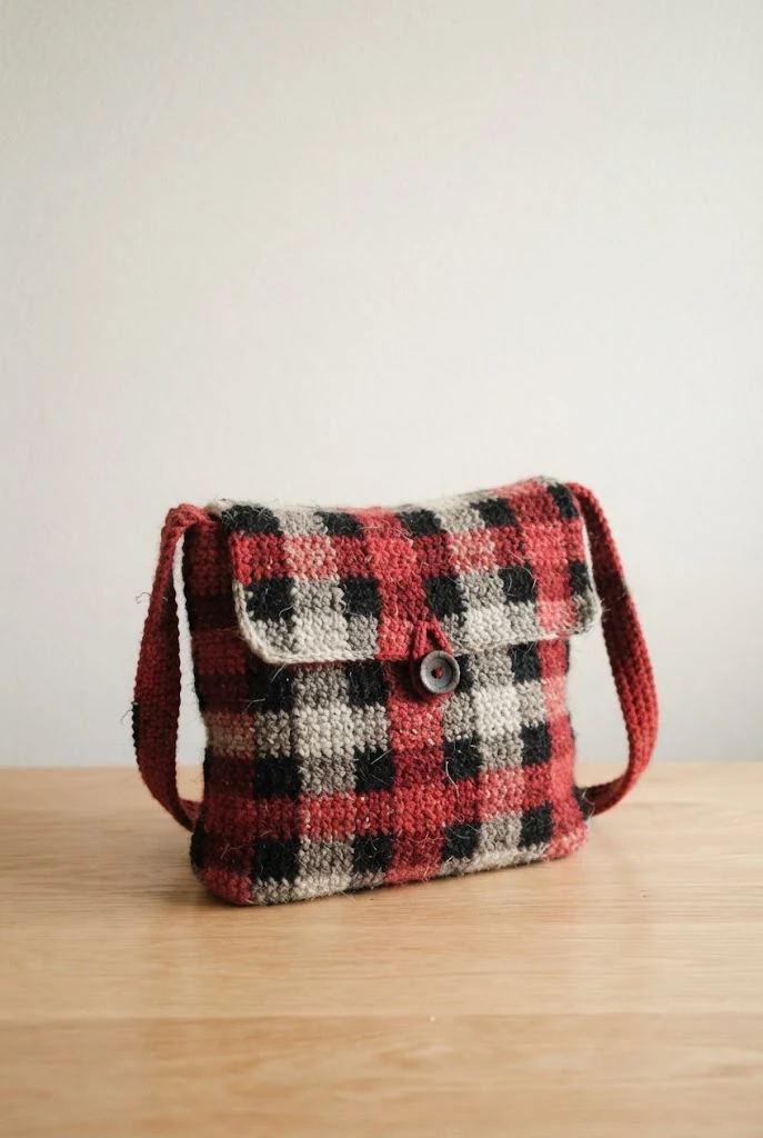 Plaid Flannel Motif Shoulder Bag — bag pattern crochet style outfit