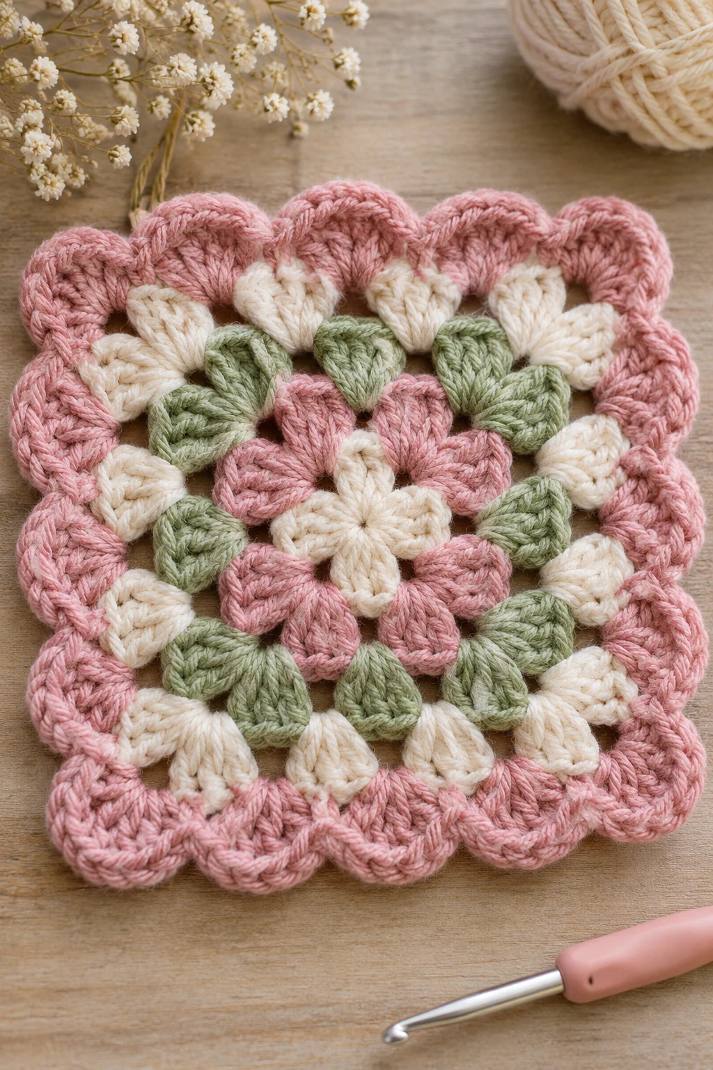 Granny Square With a Scalloped Border — basic granny square crochet pattern free