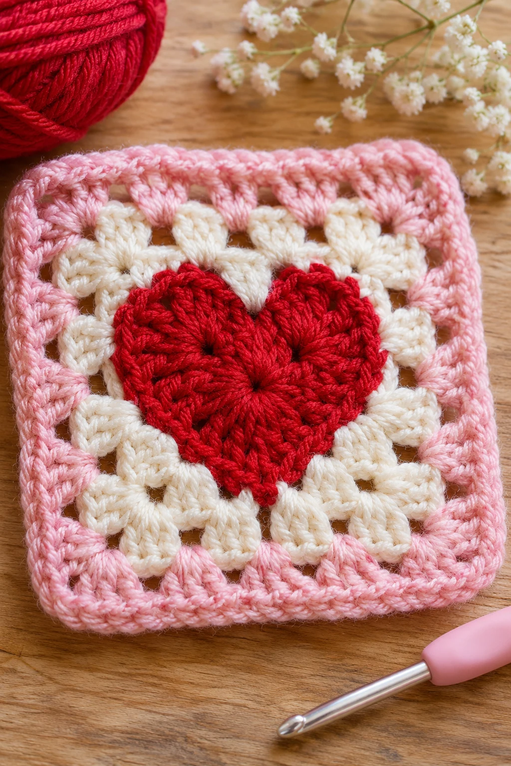 Granny Square With a Heart Center — basic granny square crochet pattern free
