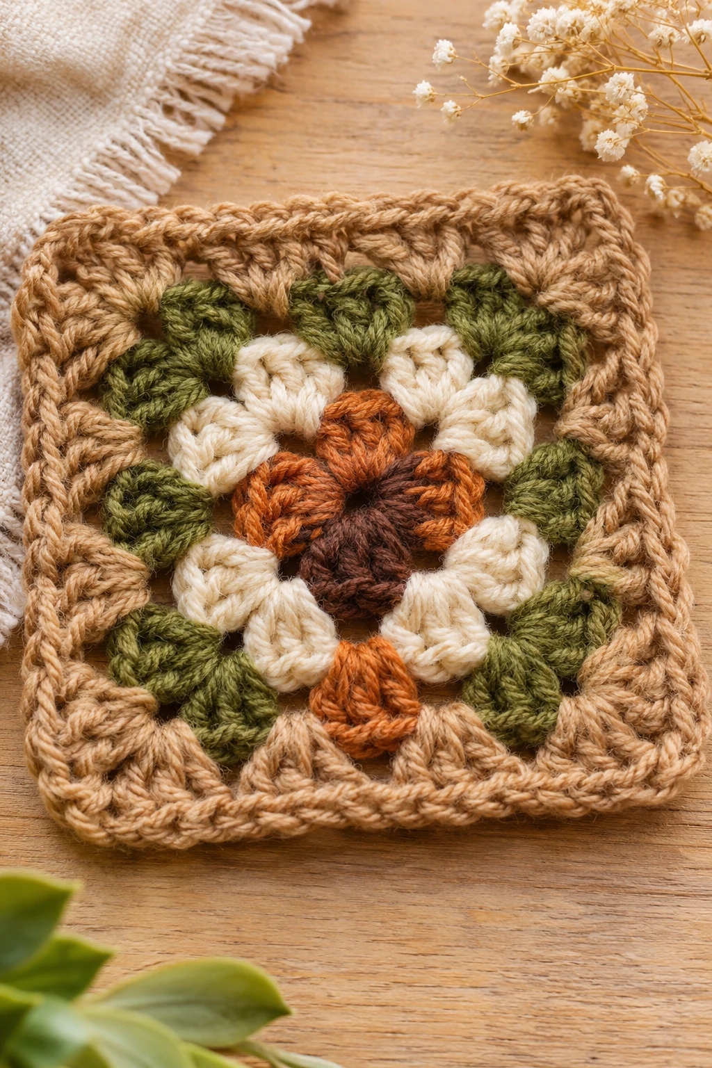 Boho Granny Square With Earthy Colors — basic granny square crochet pattern free