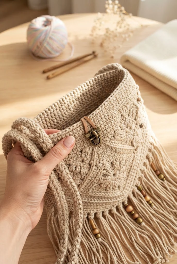 The Bold Bohemian Fringe Festival Bag — beige crochet bag