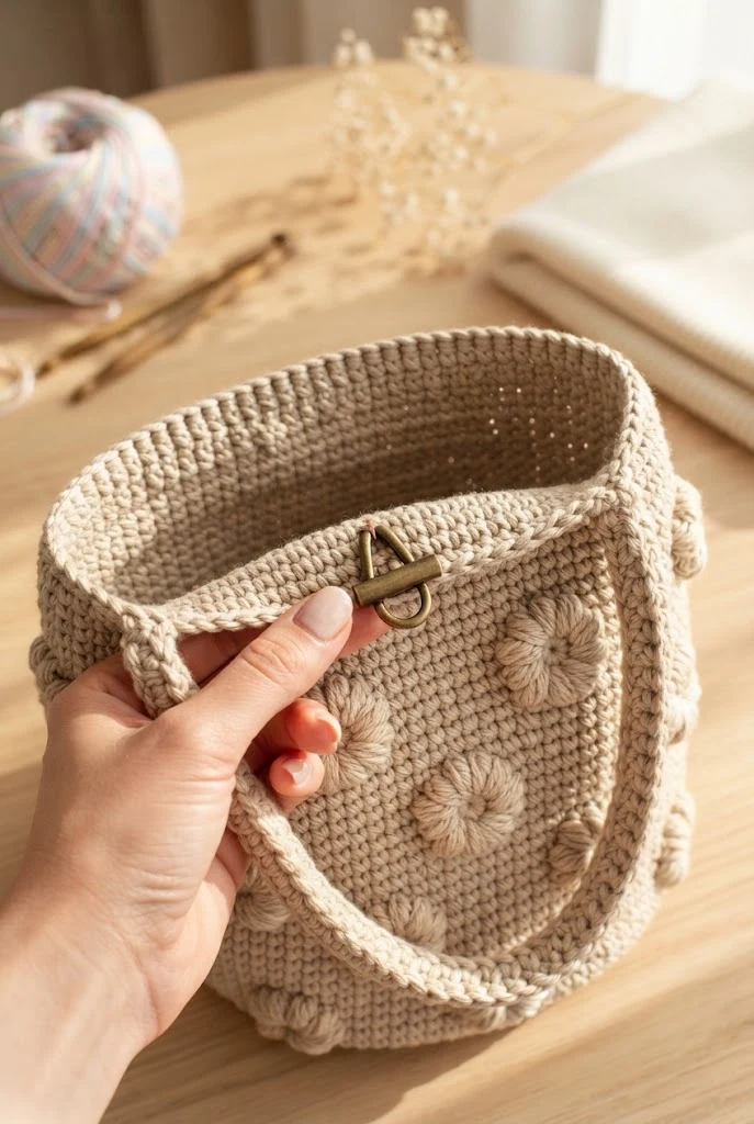 The Minimalist Monochrome Floral Bucket — beige crochet bag