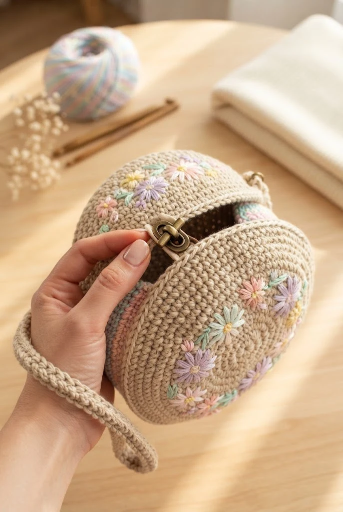 The Sweet Springtime Donut Circle Bag — beige crochet bag