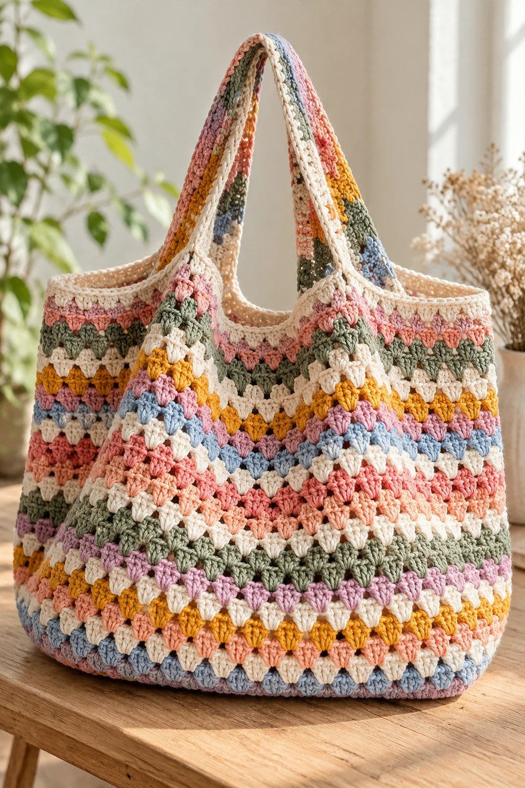 Oversized Granny Stripe Crochet Bag — big bag crochet