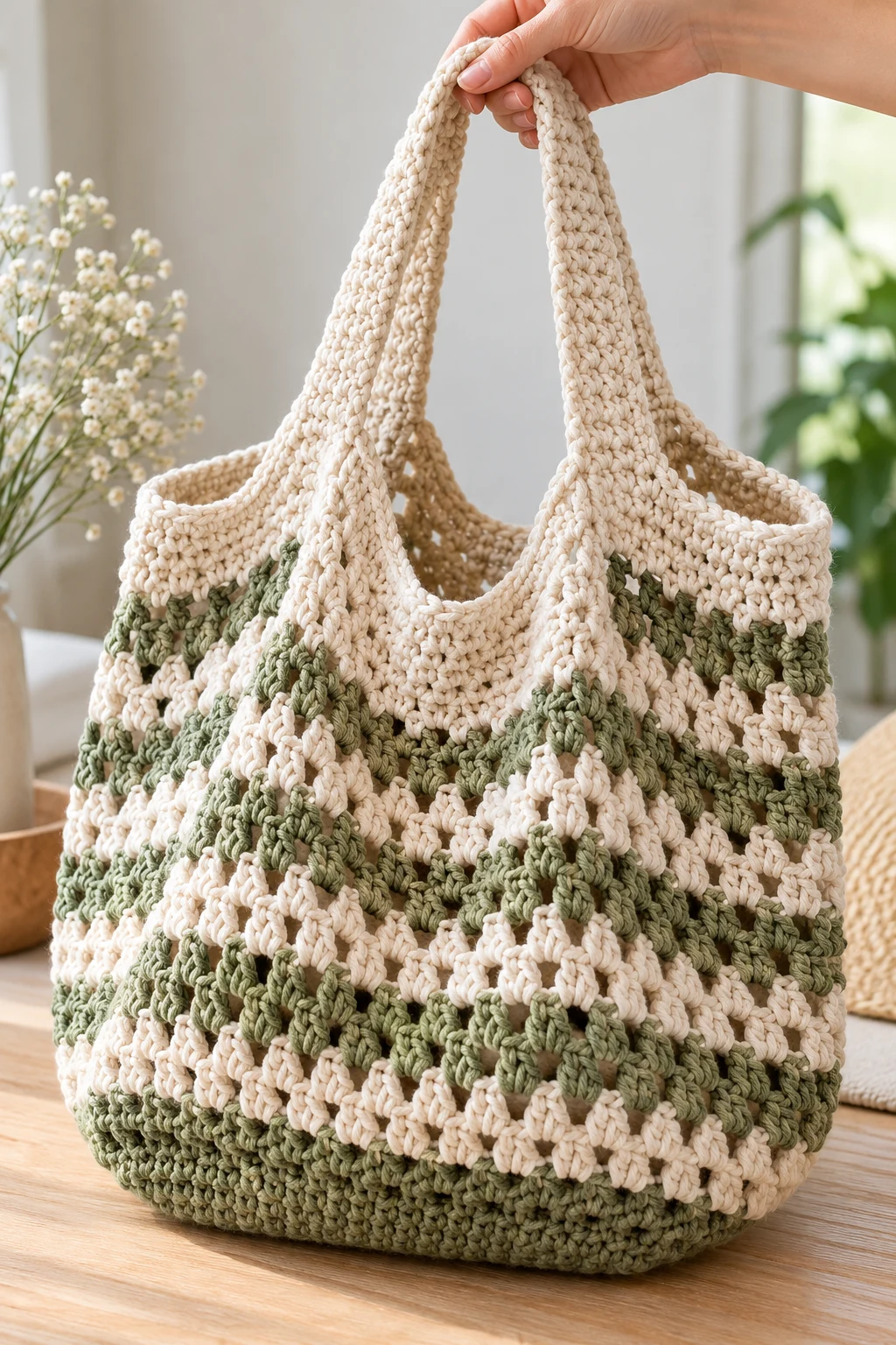 Chunky Modern Crochet Market Bag — big bag crochet