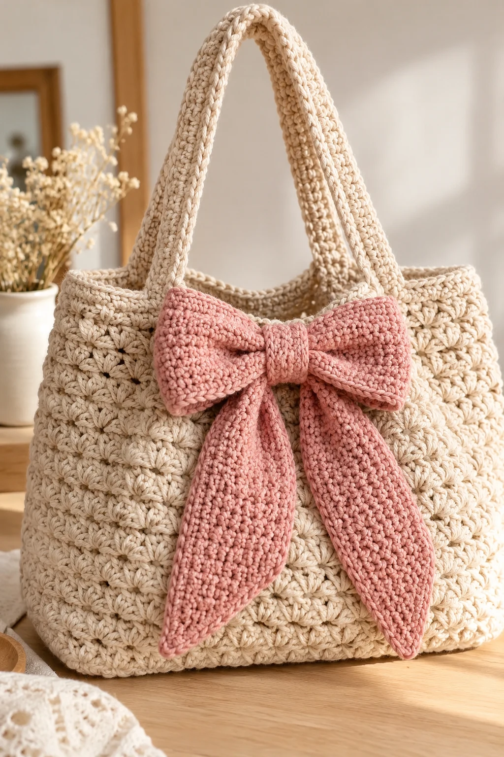 Big Bag Crochet With a Bow Detail — big bag crochet