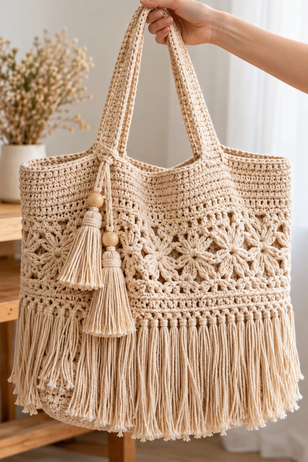 Boho Fringe Crochet Tote — big bag crochet
