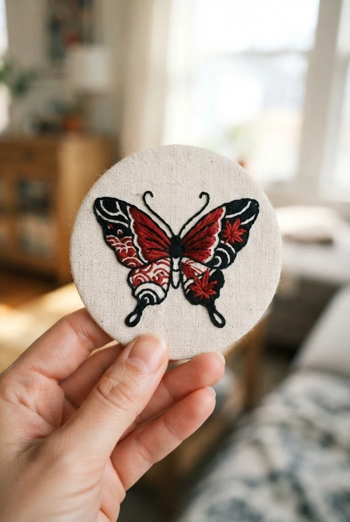 Japanese Irezumi Fusion — black and red butterfly tattoo style outfit