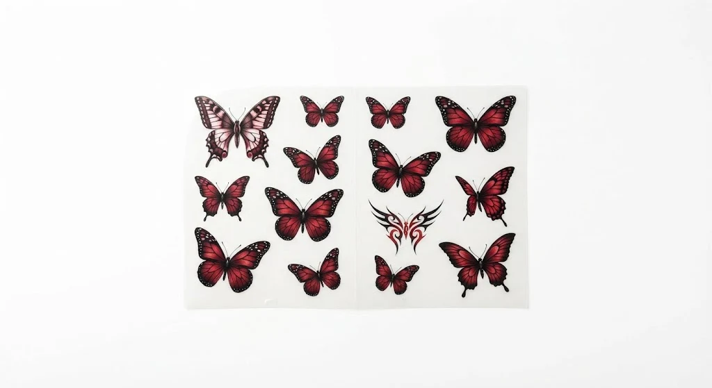 Realistic Black and Red Butterfly Temporary Tattoos Set