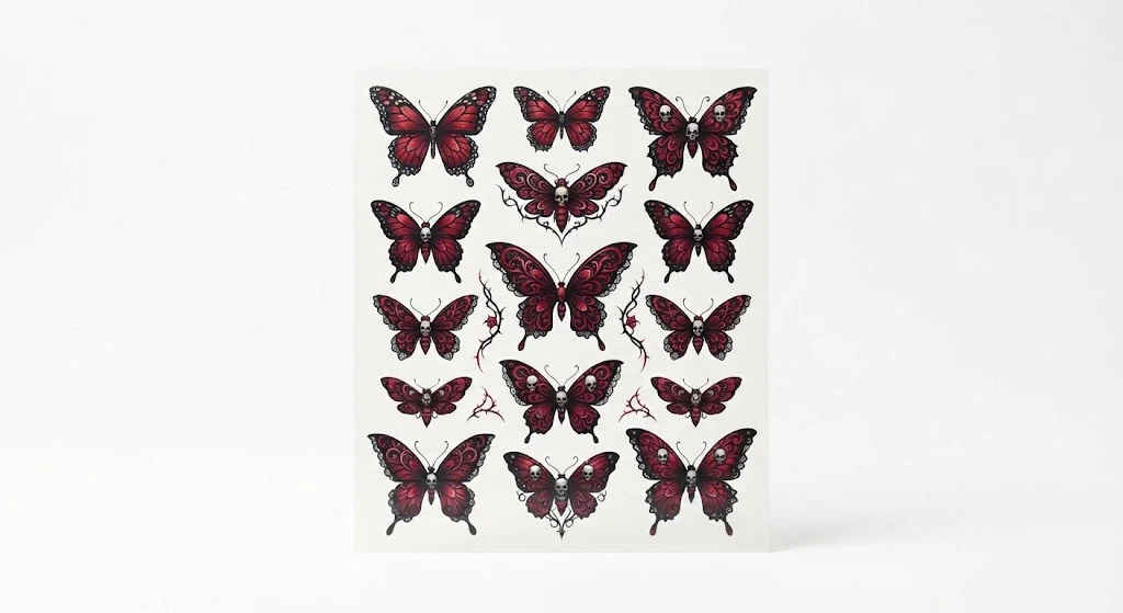 Waterproof Gothic Red and Black Butterfly Flash Tattoos