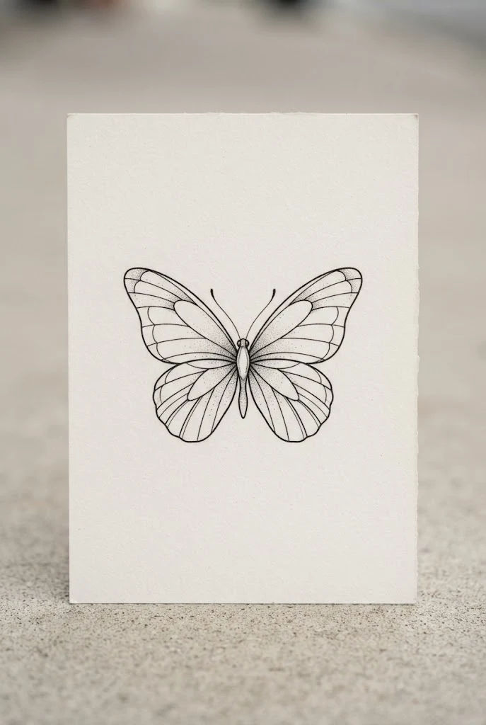 Minimalist Line Work — black and white butterfly tattoo style outfit