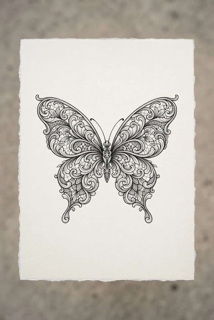 Ornamental Filigree Wings — black and white butterfly tattoo style outfit
