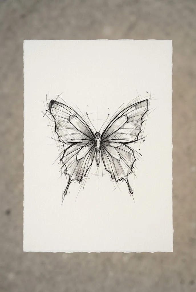 Abstract Sketch Style — black and white butterfly tattoo style outfit