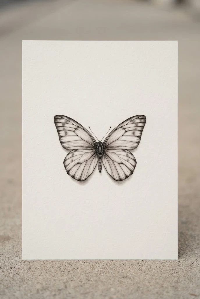 Realistic Micro Realism — black and white butterfly tattoo style outfit