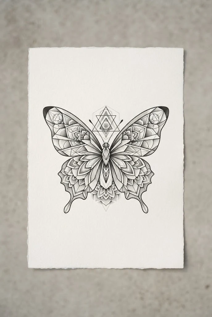 Geometric Symmetry — black and white butterfly tattoo style outfit