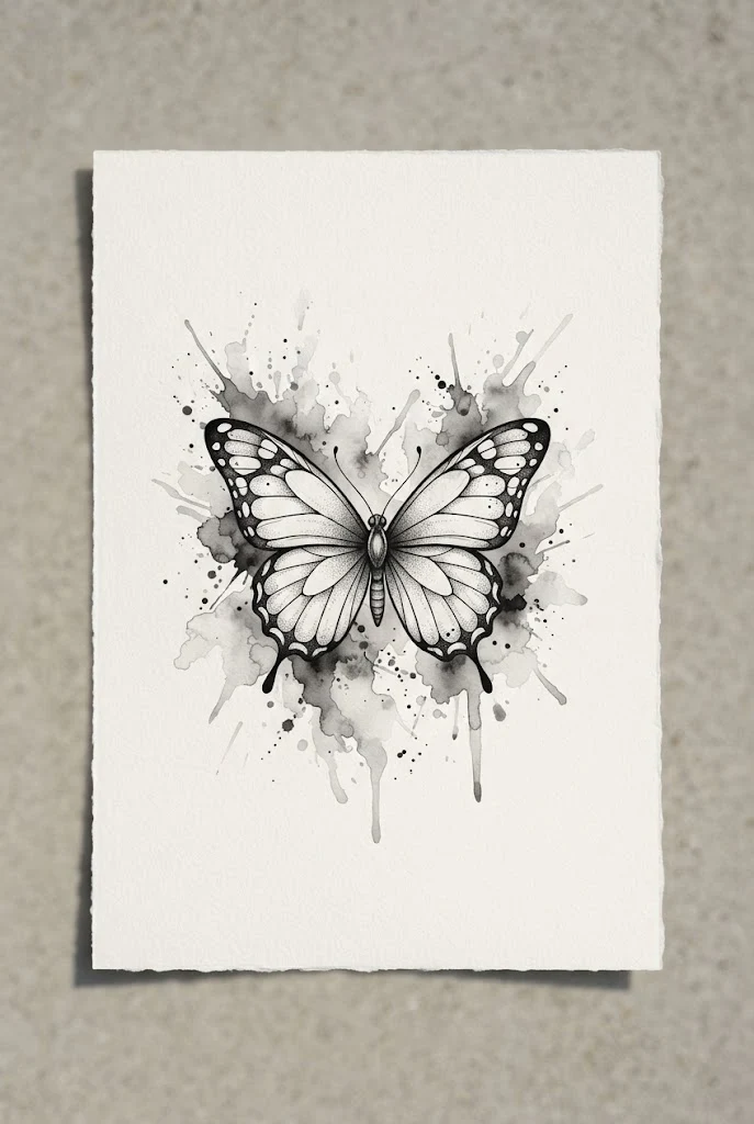 Watercolor Splash (Monochrome) — black and white butterfly tattoo style outfit