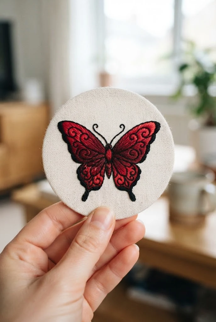 Neo-Traditional Crimson Gradient — blackwork butterfly tattoo style outfit