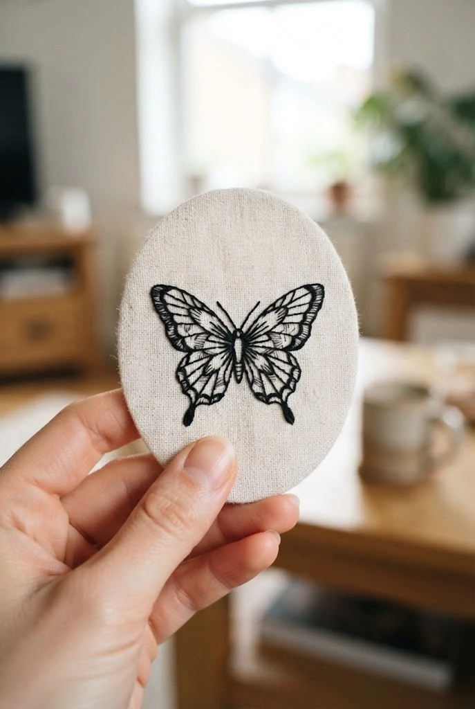 Subtle Behind-The-Ear Accent — blackwork butterfly tattoo style outfit