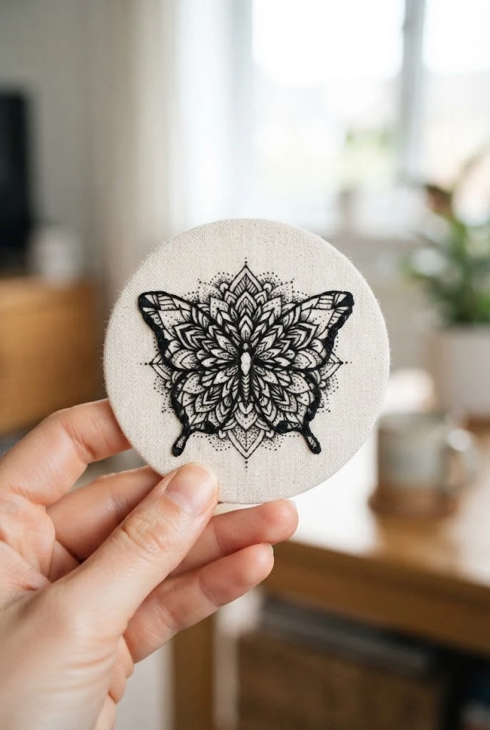 Geometric Sacred Symmetry — blackwork butterfly tattoo style outfit
