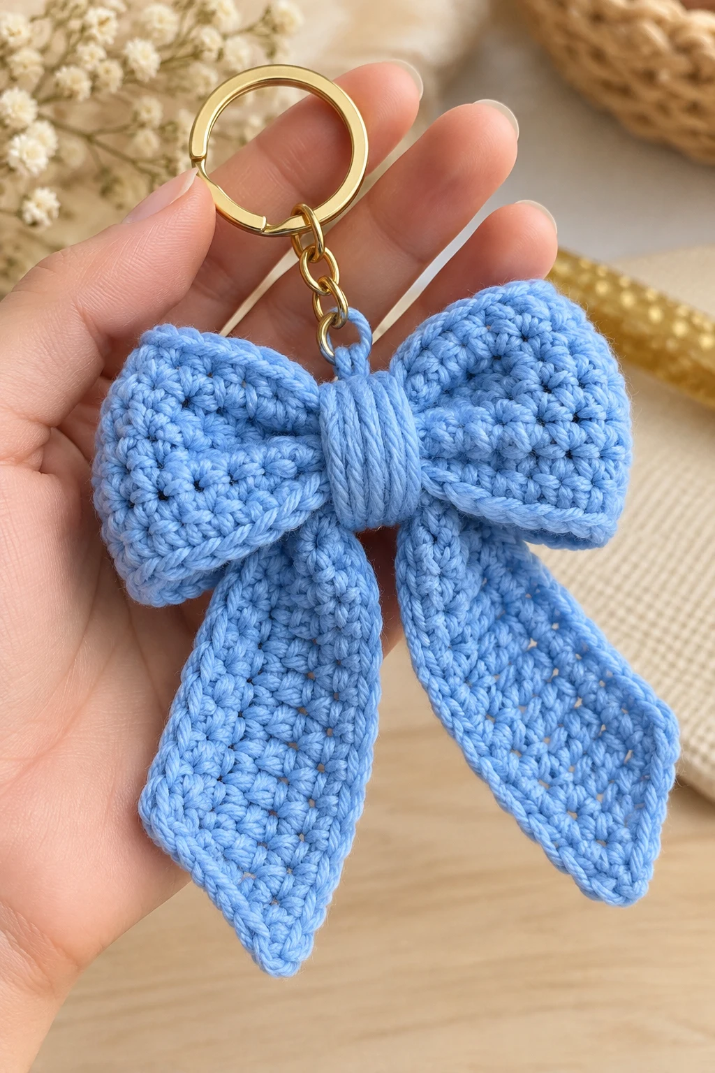Blue Crochet Bow Keychain — blue crochet keychain ideas style outfit