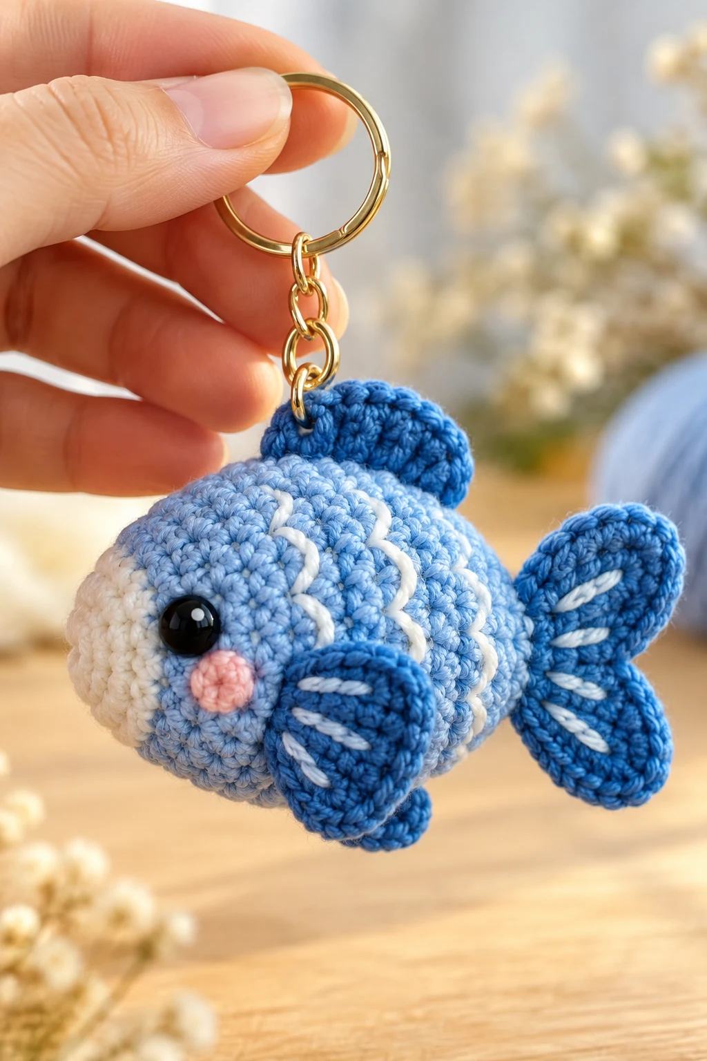 Blue Crochet Fish Keychain — blue crochet keychain ideas style outfit
