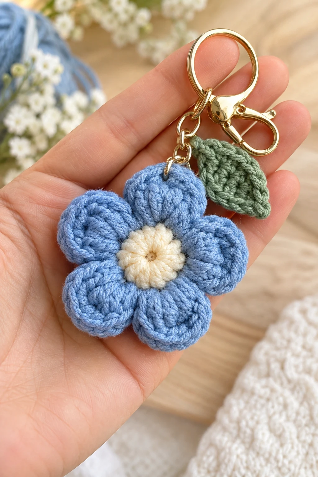 Mini Blue Crochet Flower — blue crochet keychain ideas style outfit