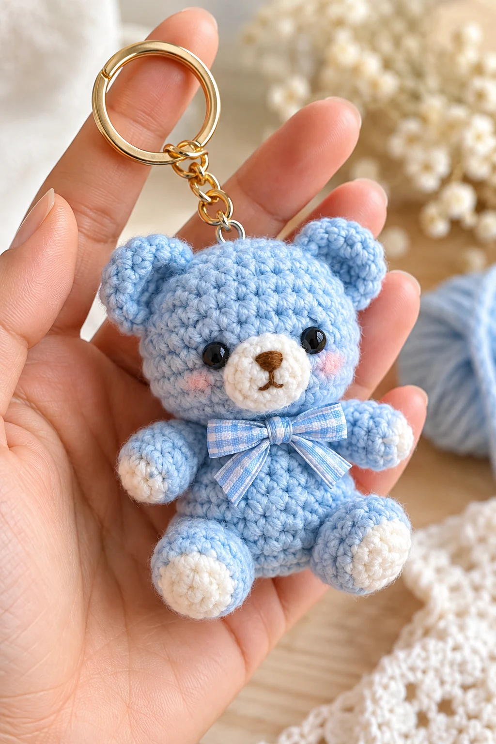 Baby Blue Crochet Teddy Bear — blue crochet keychain ideas style outfit