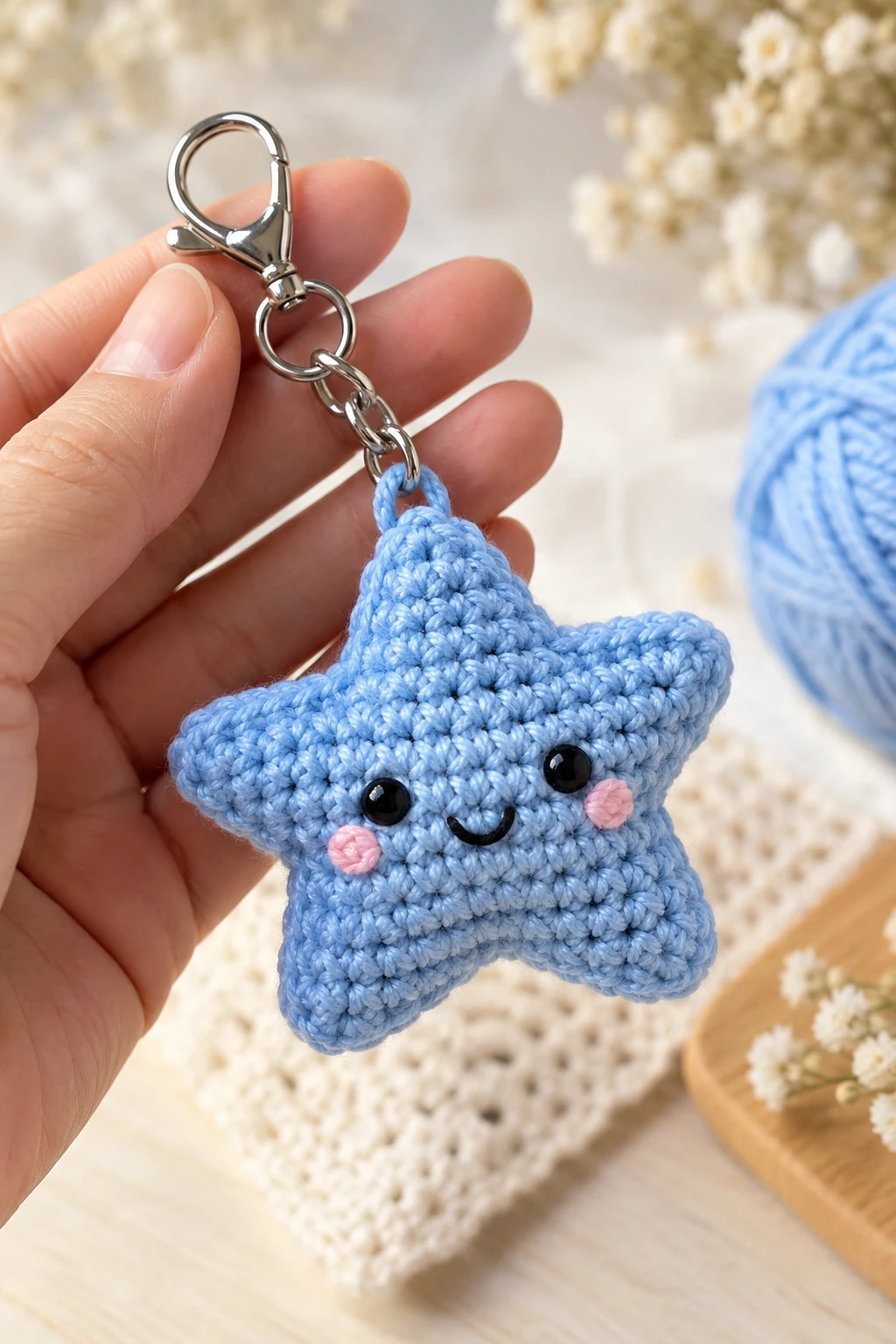 Mini Blue Crochet Star — blue crochet keychain ideas style outfit
