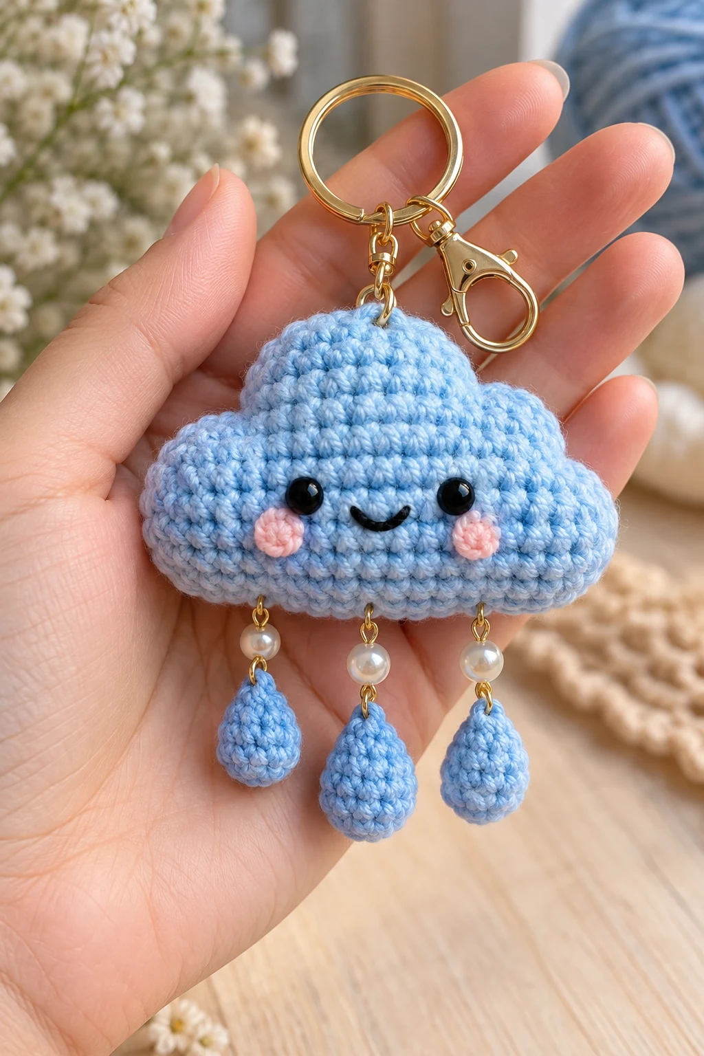 Blue Crochet Cloud Keychain — blue crochet keychain ideas style outfit