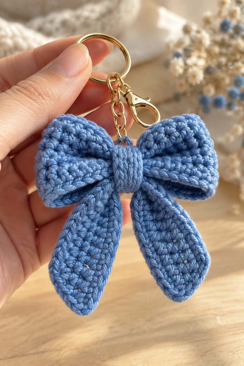 Sweet Blue Crochet Bow Keychain — blue keychain crochet style outfit