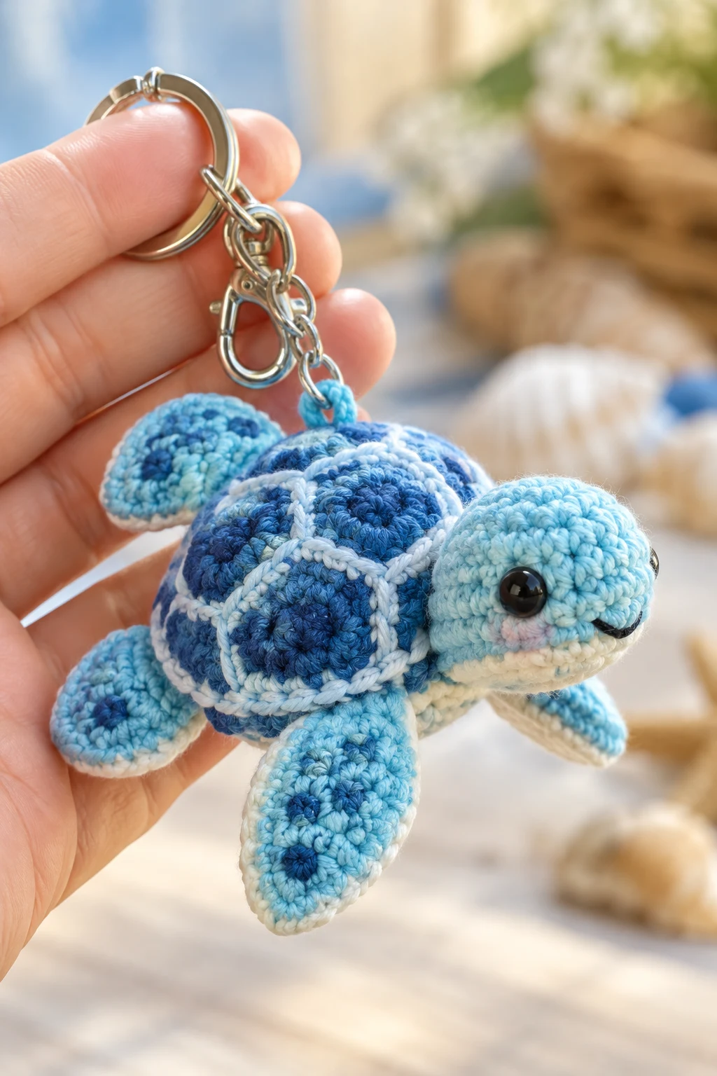 Ocean-Inspired Blue Crochet Turtle Keychain — blue keychain crochet style outfit