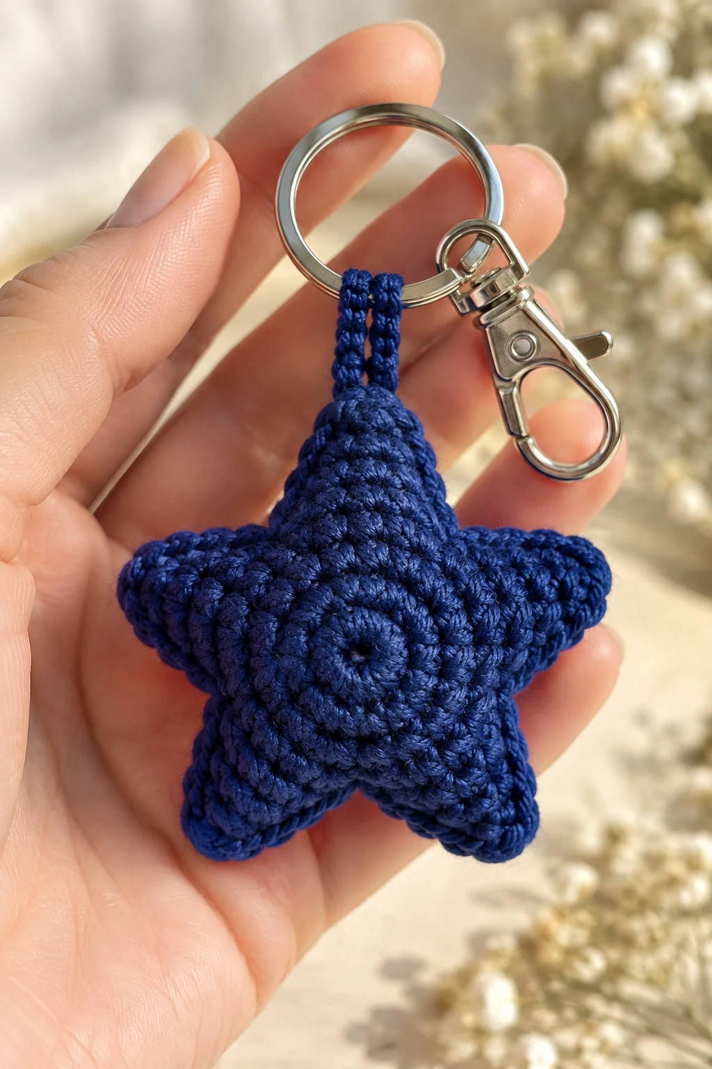 Mini Navy Blue Crochet Star Keychain — blue keychain crochet style outfit
