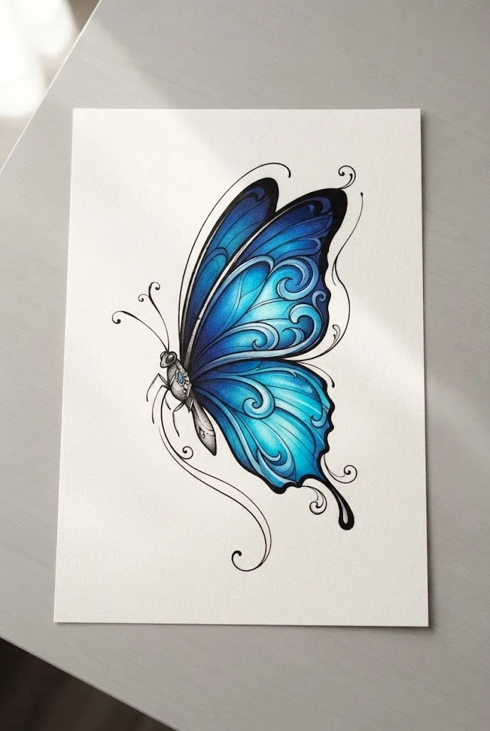 Electric Blue Morpho Curve — blue morpho butterfly tattoo style outfit
